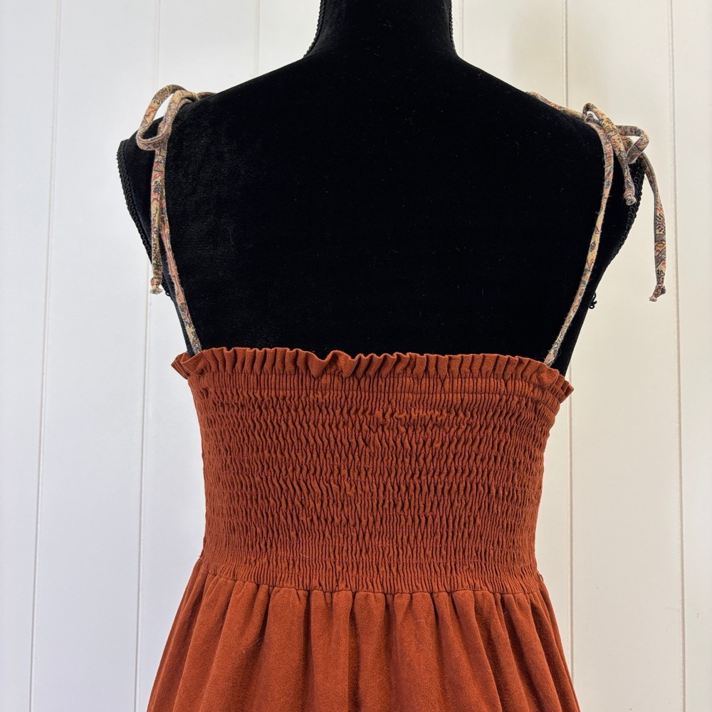 VTG Young Edwardian 70s Festival Boho Faux Suede Tiered Dress Size M Milkmaid - Picture 8 of 10